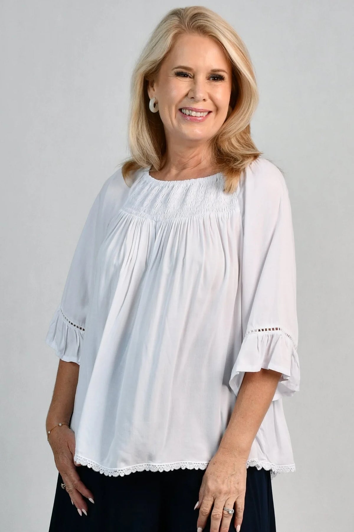 ROUCHED BELL SLEEVE TOP