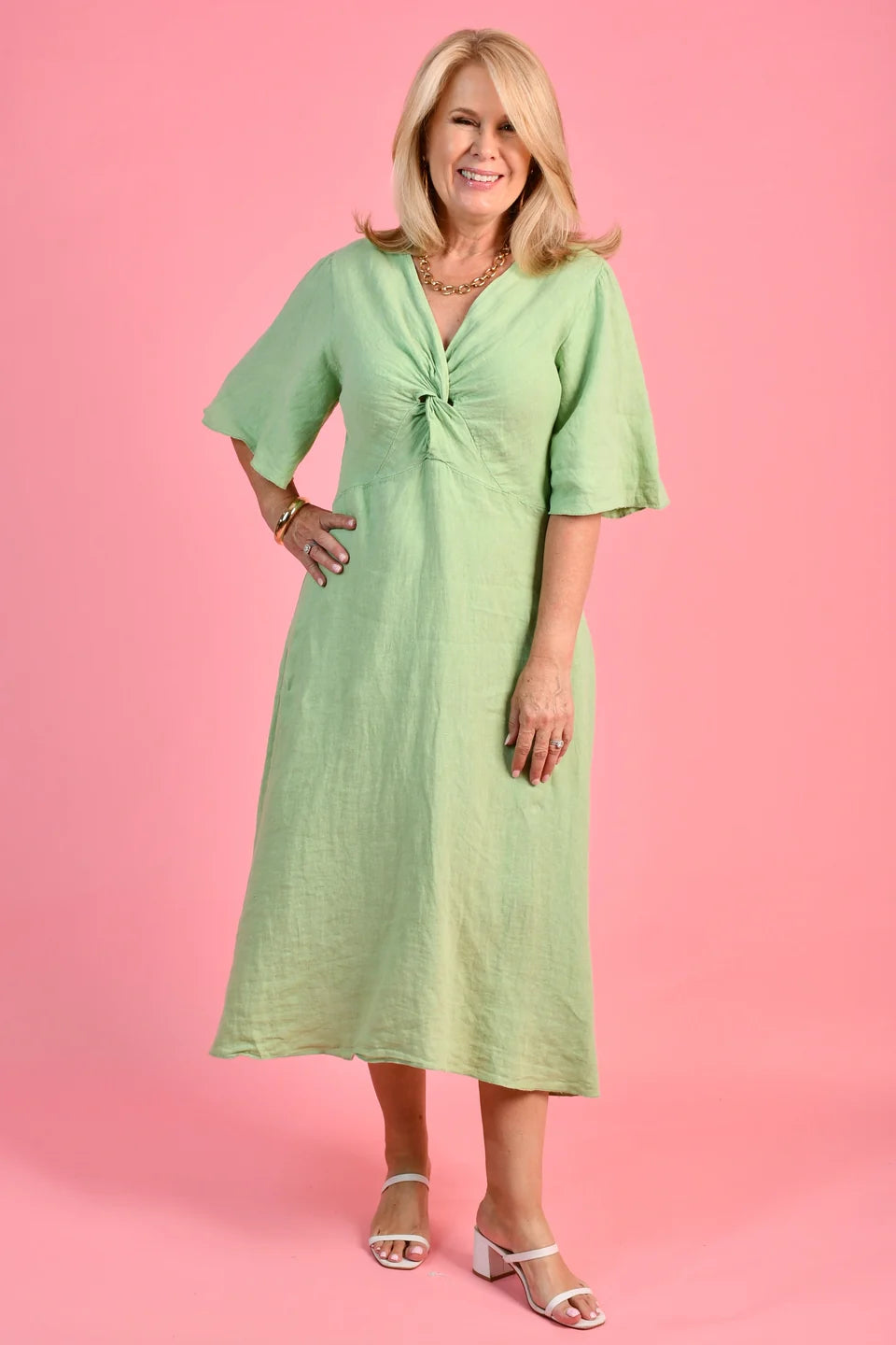 TWIST FRONT LINEN DRESS