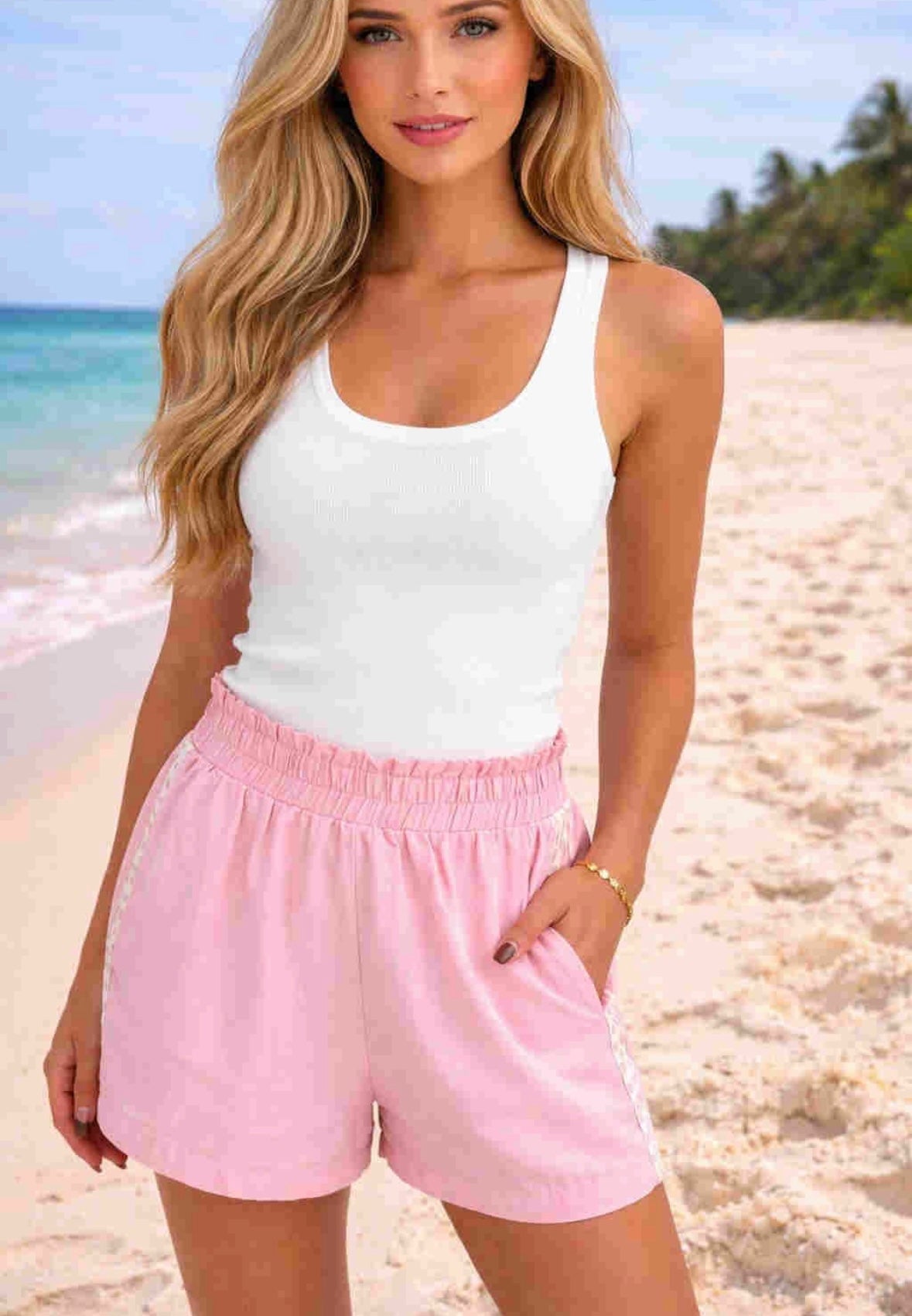 Linen Blend Heart Detail Shorts