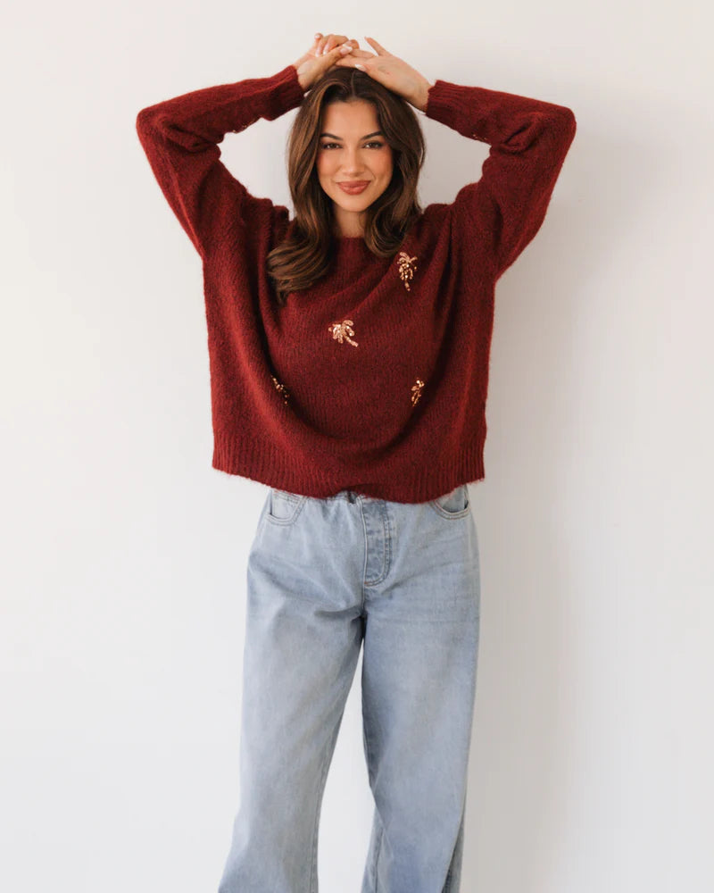 EMBELLISHED PALM KNIT JUMPER
