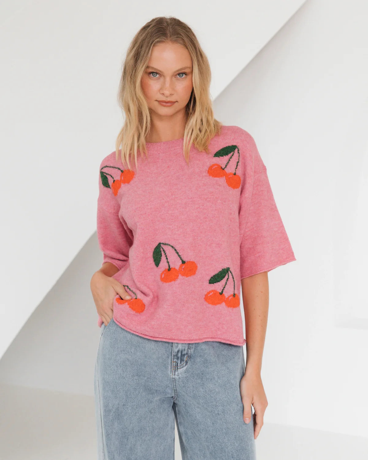 PINK CHERRY KNIT TEE
