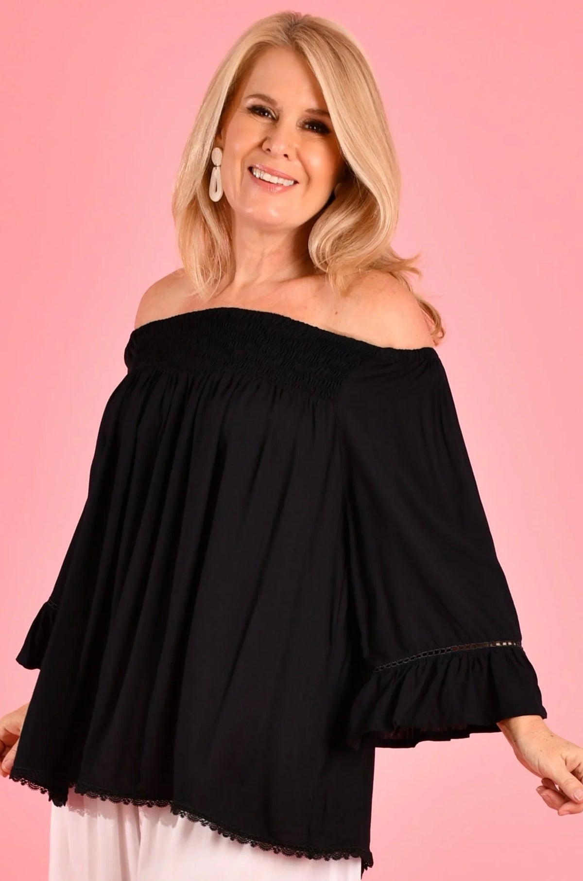 ROUCHED BELL SLEEVE TOP