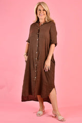 POSITANO LINEN BUTTON DRESS